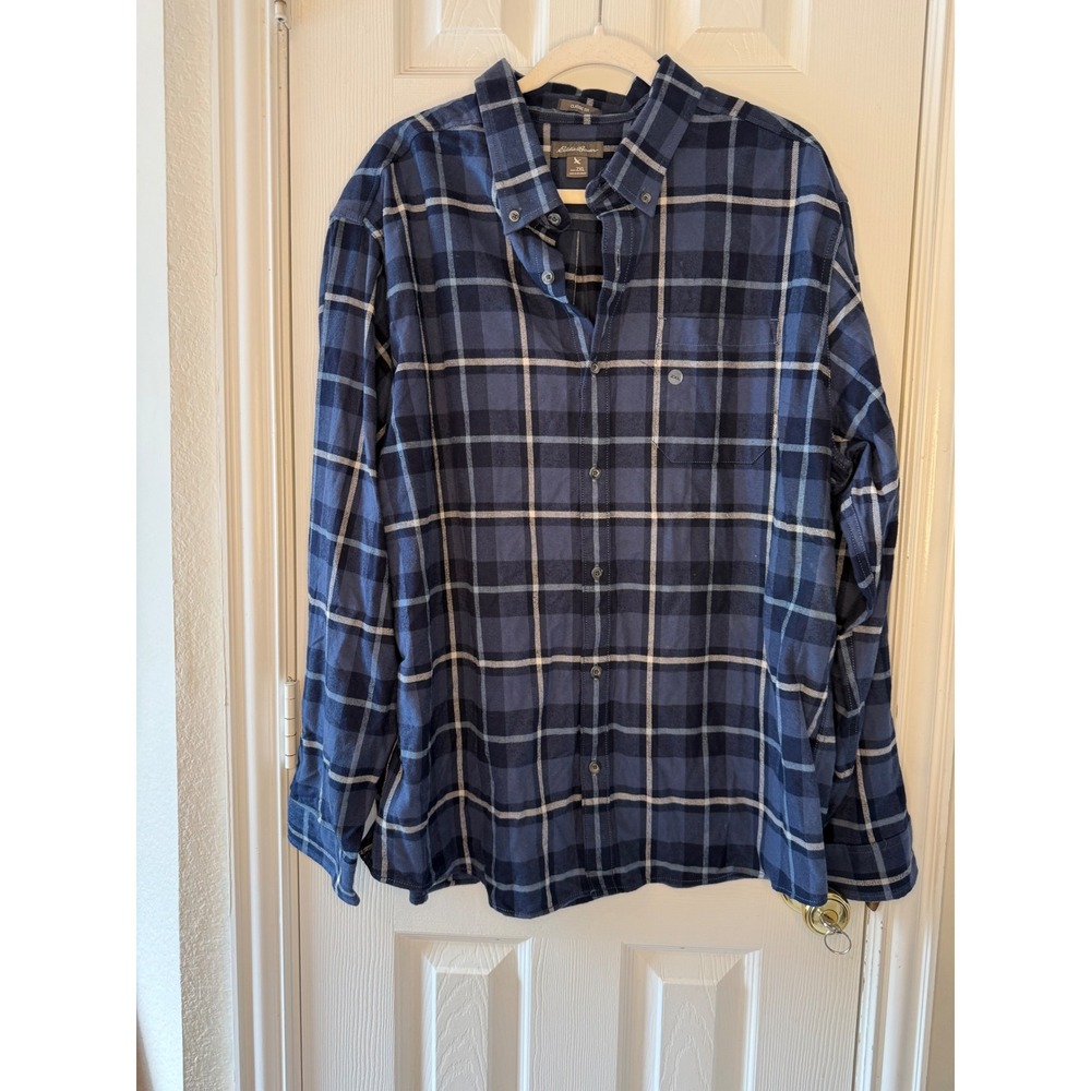 Eddie Bauer Men's Flannel Shirt 2XL Blue Plaid Classic‎ Fit NEW